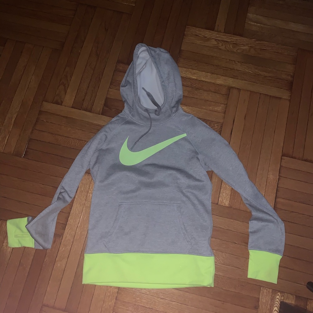 Nike gray hoodie with neon swoosh warm small